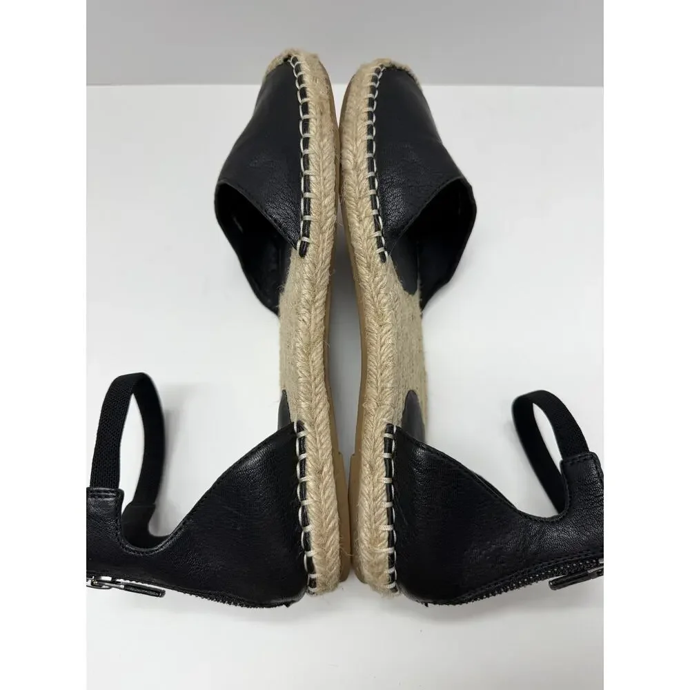 Eileen Fisher Lala Black Tumbled Leather Espadrille Flats Size 7.5 - Picture 6 of 7